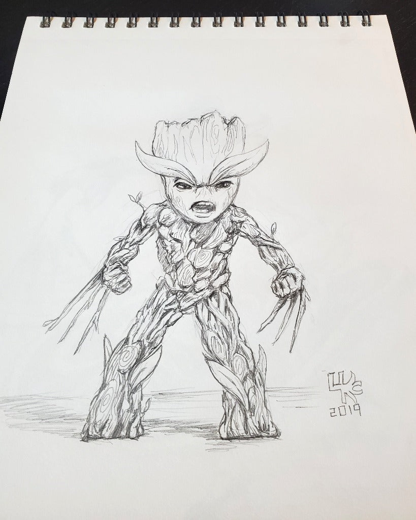 Baby Groot from Guardians of the Galaxy Ink Drawing b