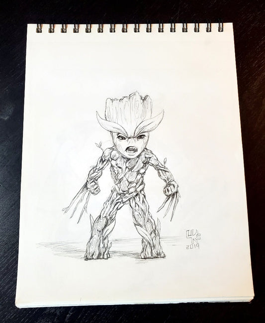 Baby Groot from Guardians of the Galaxy Ink Drawing