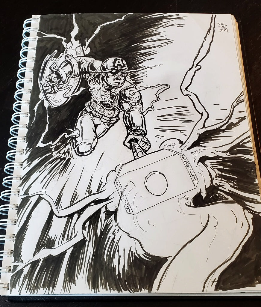 Battle Damage Captain America Ink Drawing b