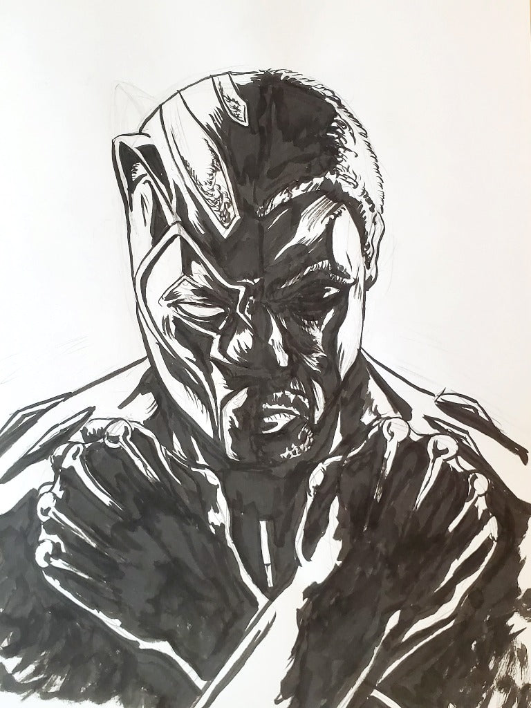 Tribute Black Panther Ink Drawing Detail
