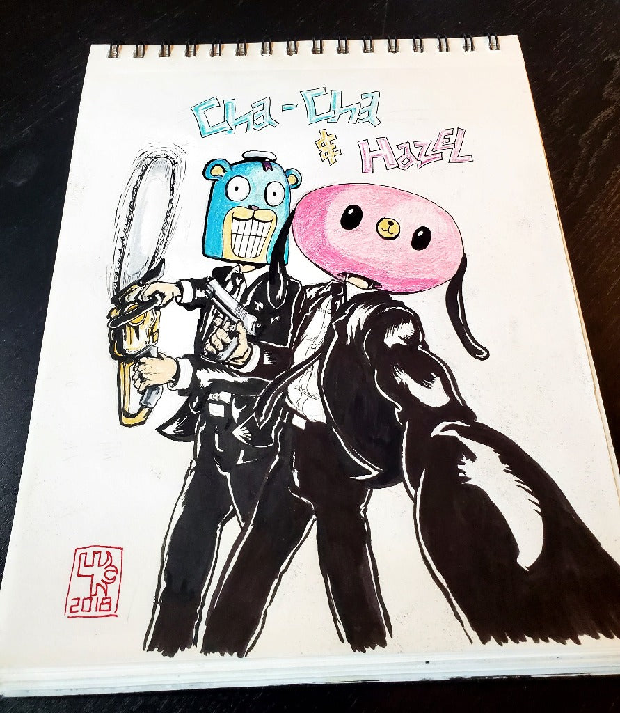 Hazel and Cha Cha from Umbrella Academy Ink Drawing b