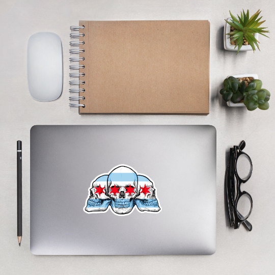 Chicago City Flag with Skull Flag Bubble-free stickers