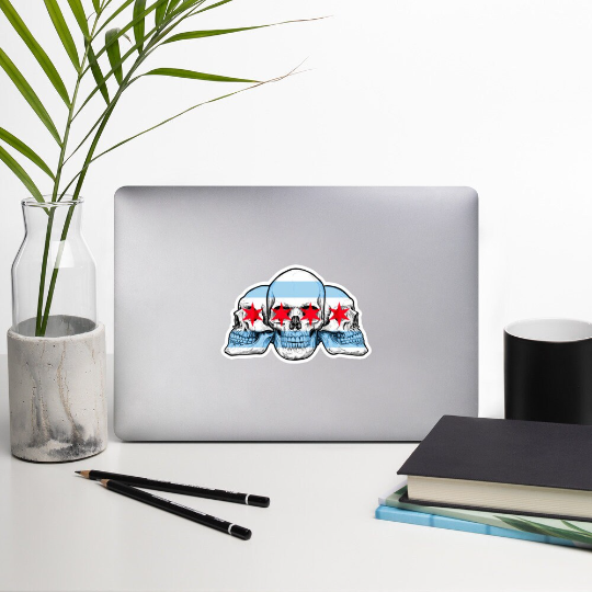 Chicago City Flag with Skull Flag Bubble-free stickers