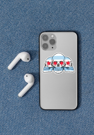 Chicago City Flag with Skull Flag Bubble-free stickers