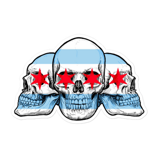 Chicago City Flag with Skull Flag Bubble-free stickers