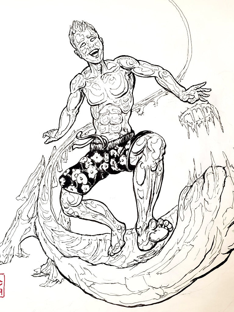 Ice Man Original Ink Drawing Detail