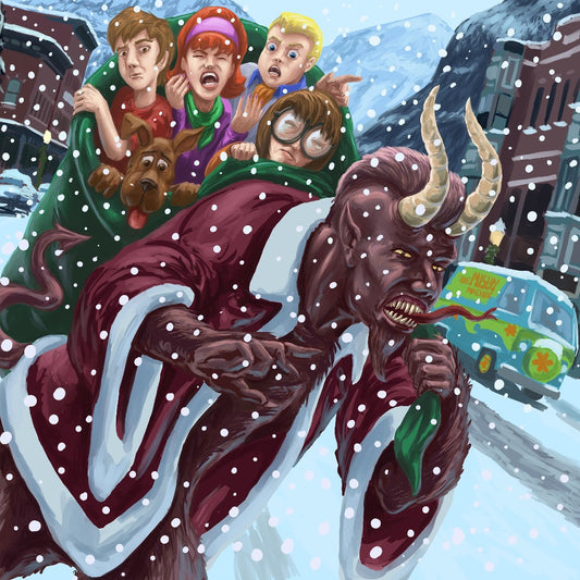 Krampus and a Pup Named Scooby Doo Holiday Art Print by Kyle La Fever
