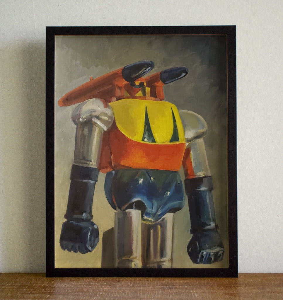 Tank oil on Canvas Painting Robot Toy Art on Floor