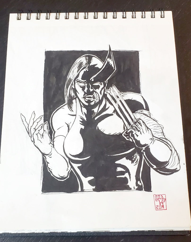 Mystique turning into Wolverine Ink Drawing B