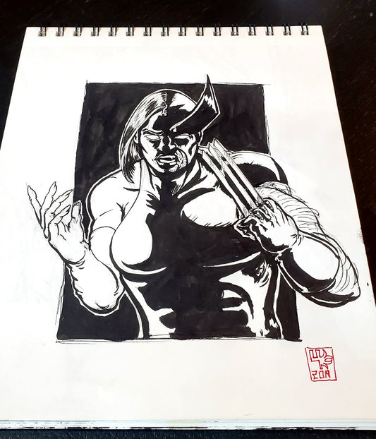 Mystique turning into Wolverine Ink Drawing