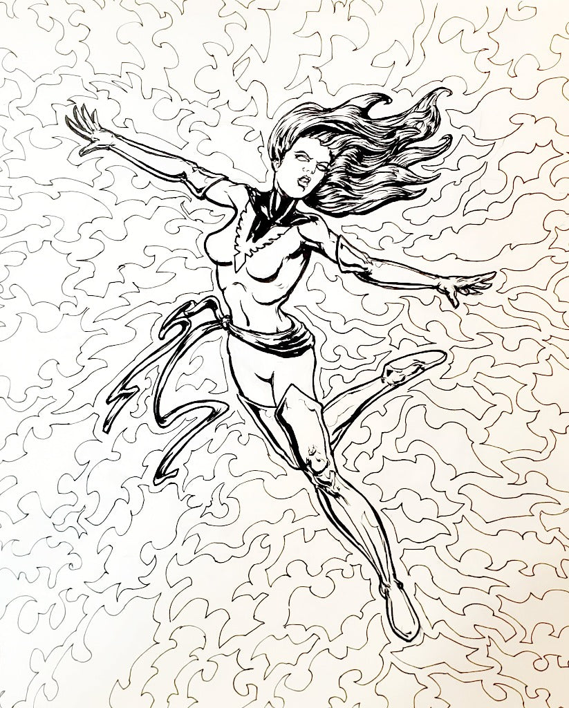 Phoenix Jean Grey Ink Drawing Detail