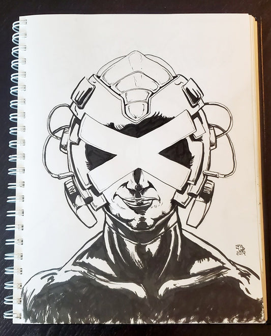 Professor Xavier in Krakoa Helmet Ink Drawing