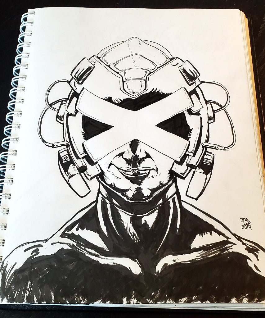 Professor Xavier in Krakoa Helmet Ink Drawing b
