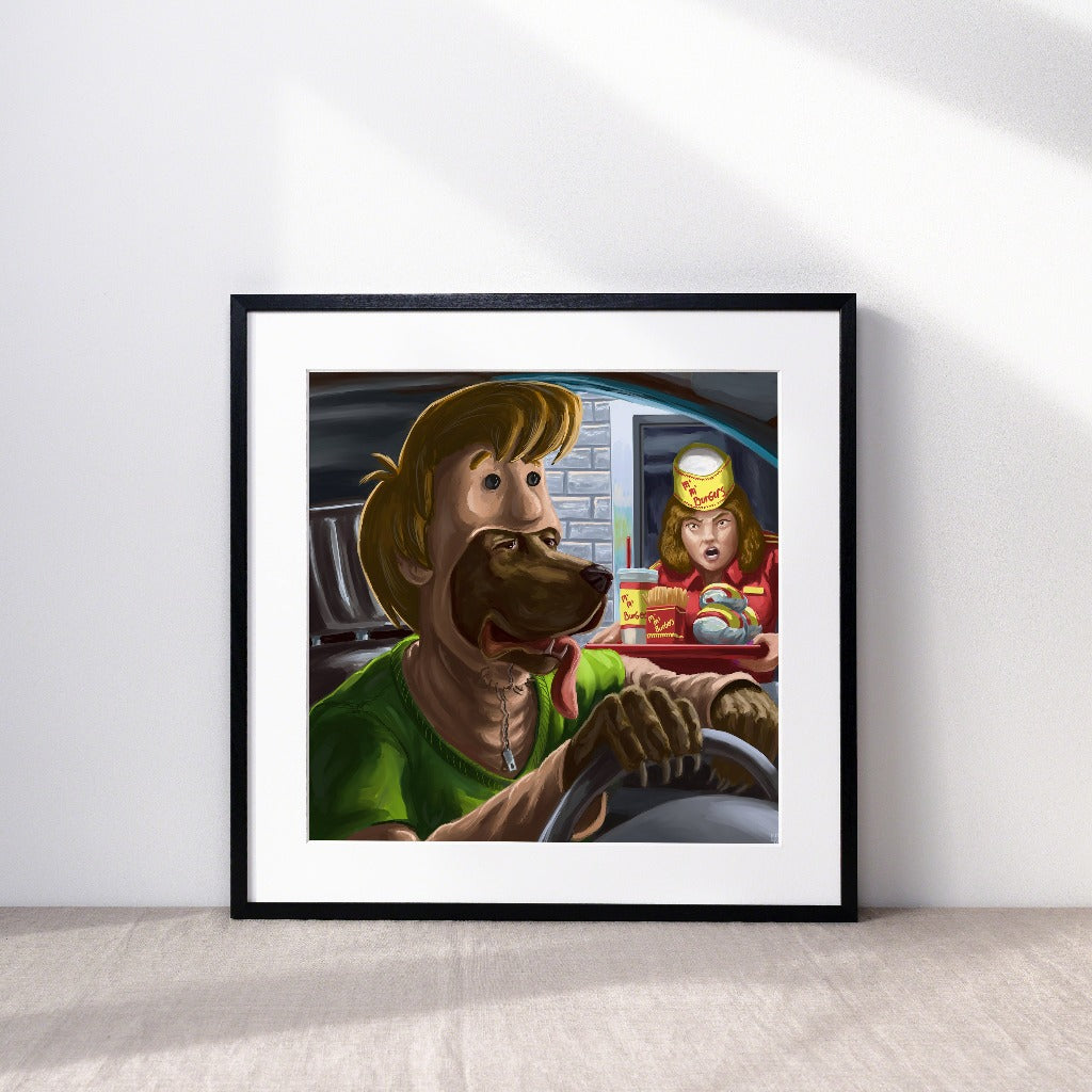 Scooby Doo in a Shaggy Costume Art Print in a Frame