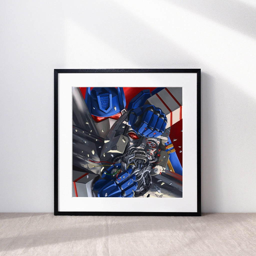 Megatron and Soundwave battle for the Decepticons Art Print in a Frame