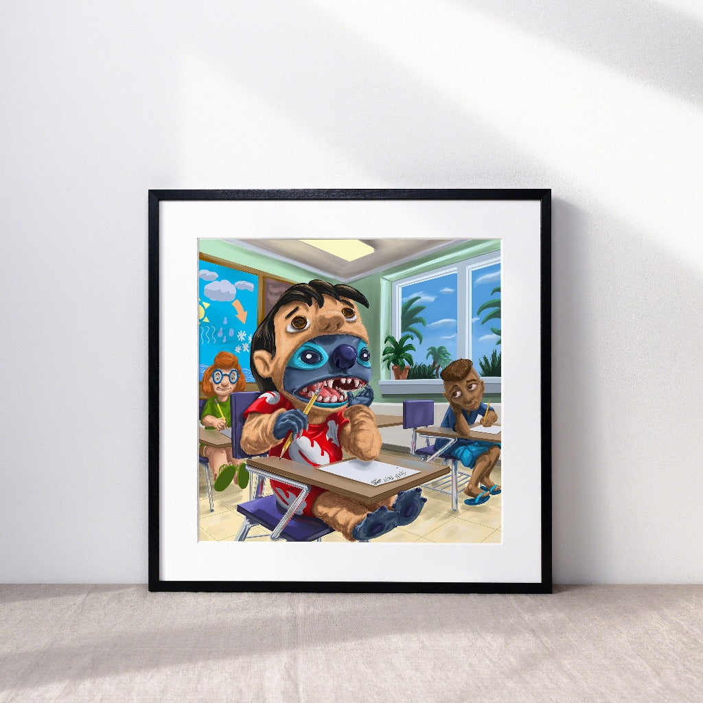 Stitch in Lilo Costume Art Print by Kyle La Fever in a Frame