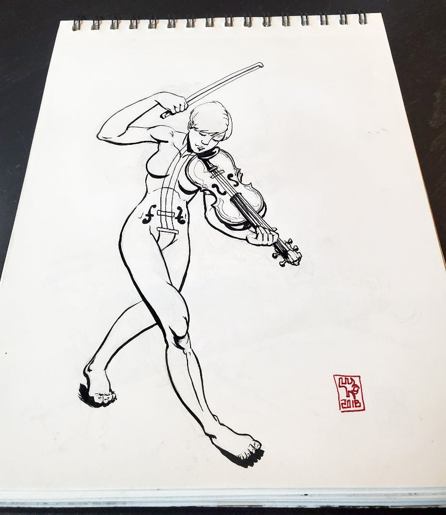 White Violin from Umbrella Academy Ink Drawing b