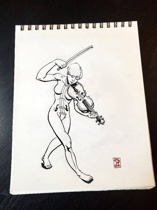 White Violin from Umbrella Academy Ink Drawing