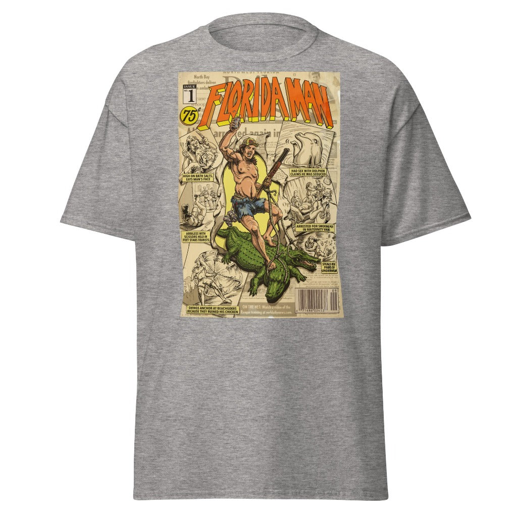 Florida Man Comic Cover T-shirt on Sport Grey