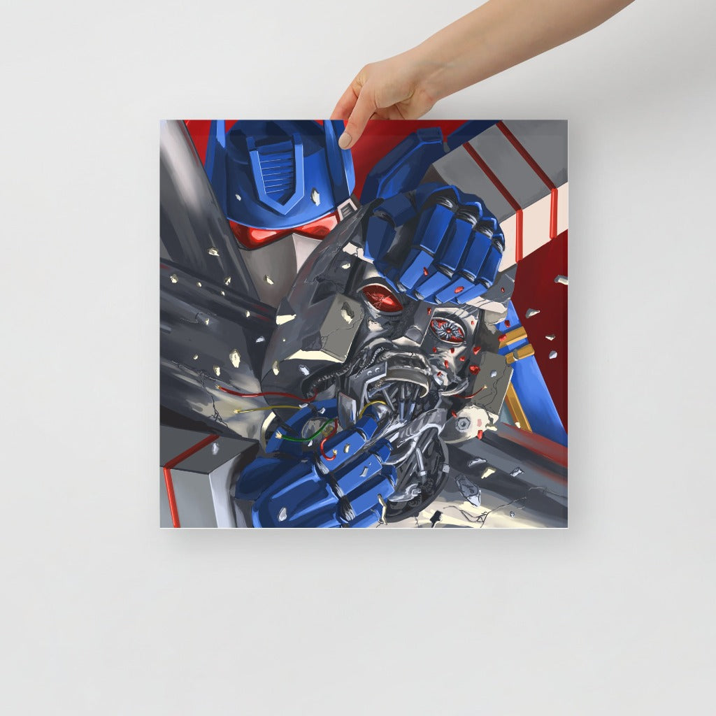 Megatron and Soundwave battle for the Decepticons Art Print 16x16
