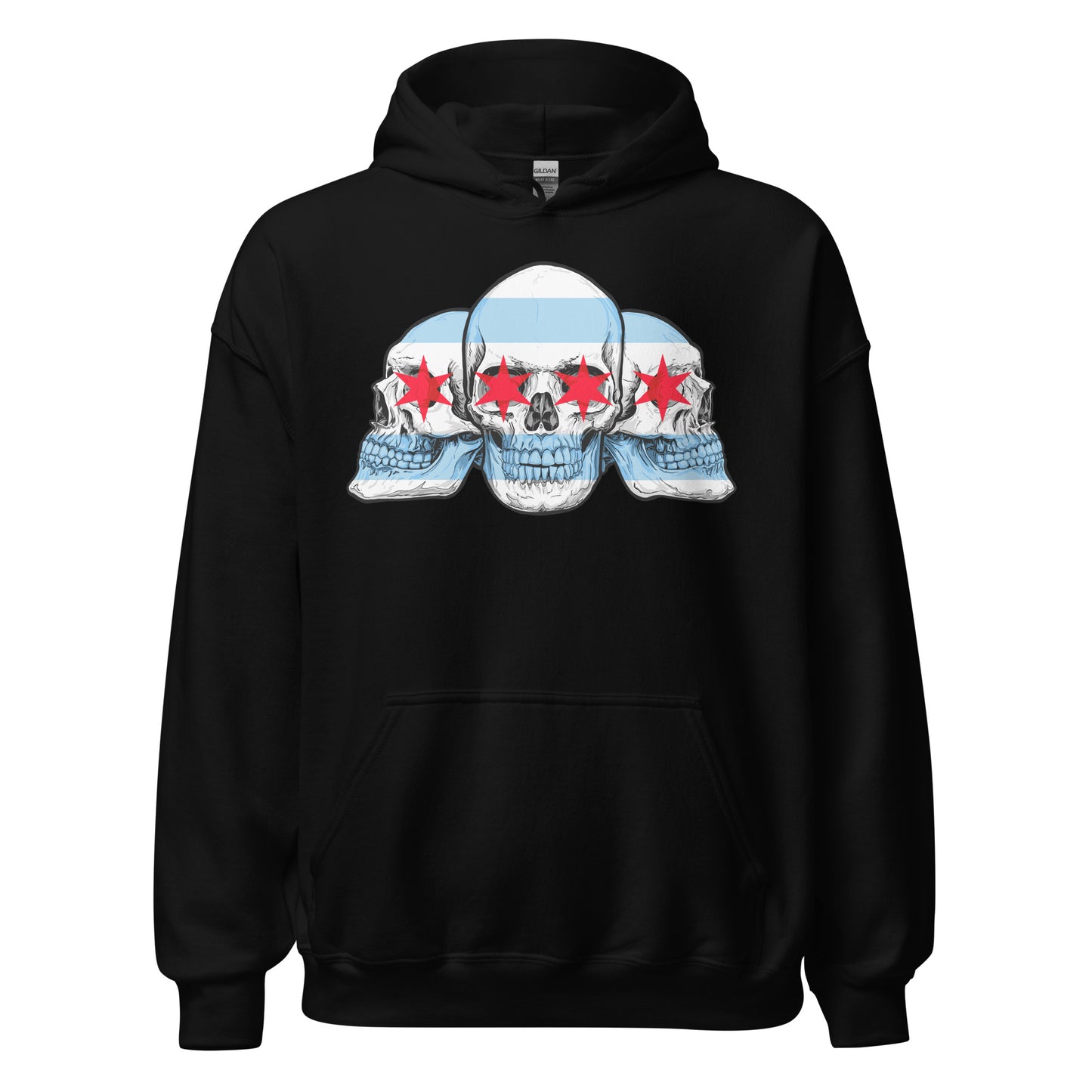 Chicago City Flag with Skulls Hoodie