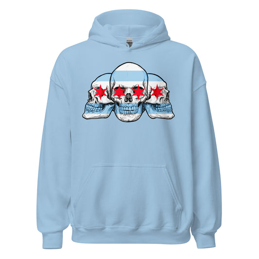 Chicago City Flag with Skulls Hoodie