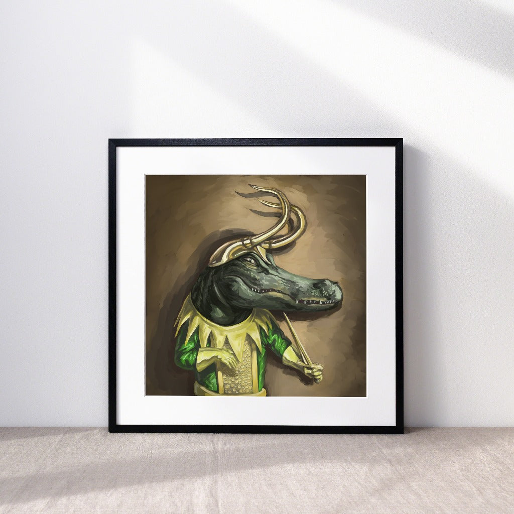 Loki as Alligator in Art Print by Kyle La Fever in a Frame