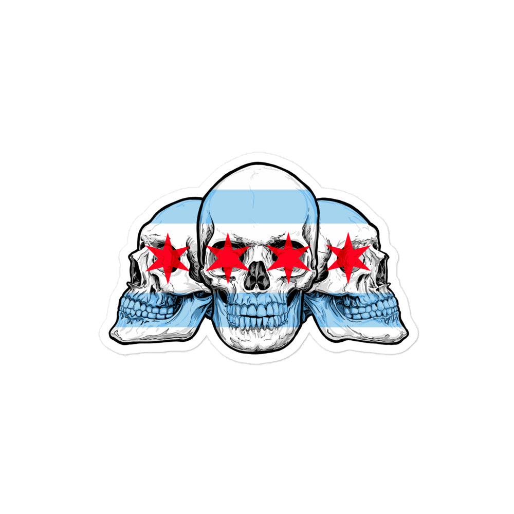 Chicago City Flag with Skull Flag Bubble-free stickers